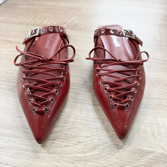 New Jeffrey Campbell Jaskier Lace-up Pointed Flat Mules Red 7 - Picture 9 of 15